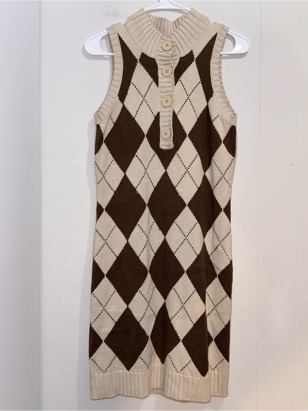 NWT Vintage J.J. Basics Y2K Argyle Sleeveless Mock Neck Sweater Dress M